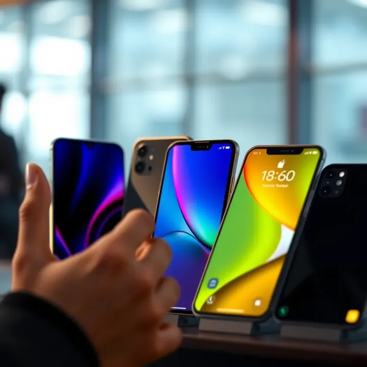 Comparison of various smartphone models from leading technology companies showing design and features