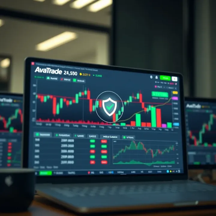 Overview of AvaTrade platform showing trading charts and security icons