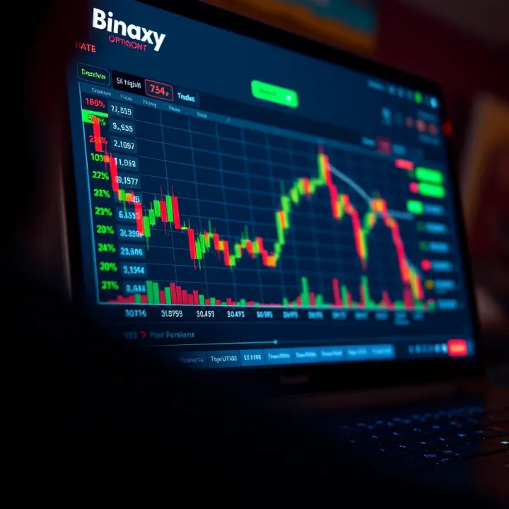 Binary options trading platform interface showcasing market charts and trading options