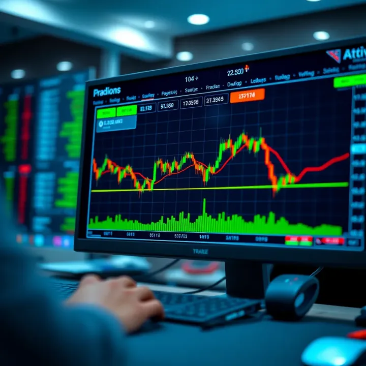 User interface of a trading platform showing binary options trading charts and tools