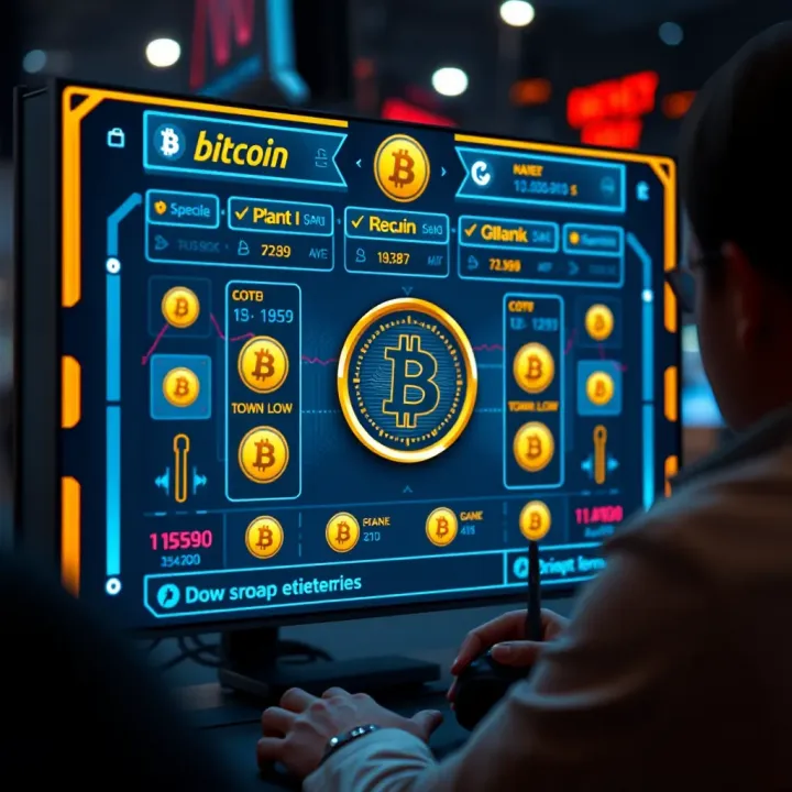 Illustration showing a digital game interface rewarding players with Bitcoin tokens