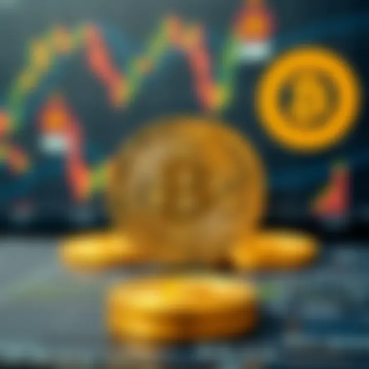 Technical analysis charts with regulatory and adoption symbols surrounding bitcoin