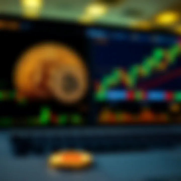 Digital representation of automated cryptocurrency trading platform with Bitcoin symbols and data charts