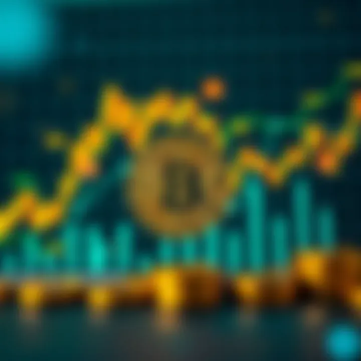 Graph showing bitcoin price fluctuations with economic and technology icons