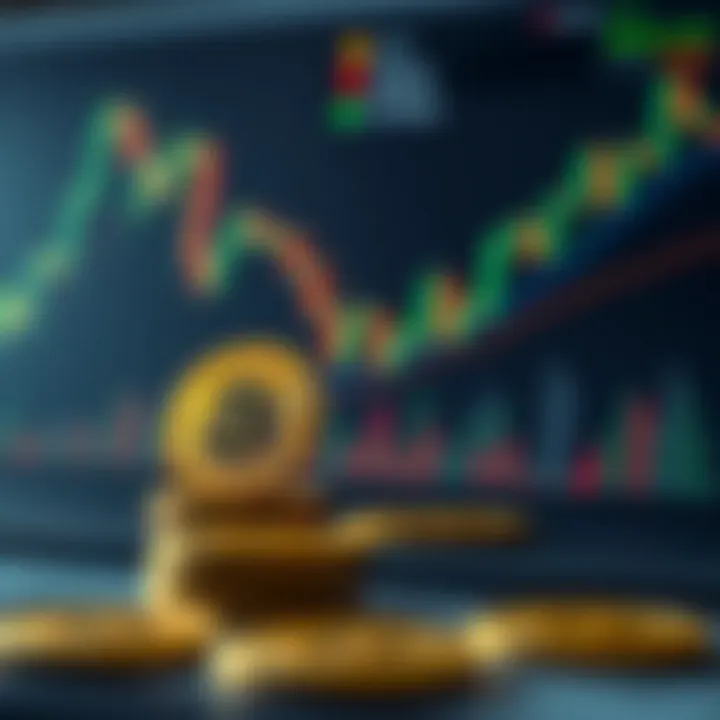 Illustration showing digital cryptocurrency market analysis with graphs and Bitcoin icons