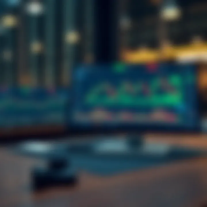 Illustration of financial charts and trading strategy testing on a virtual platform