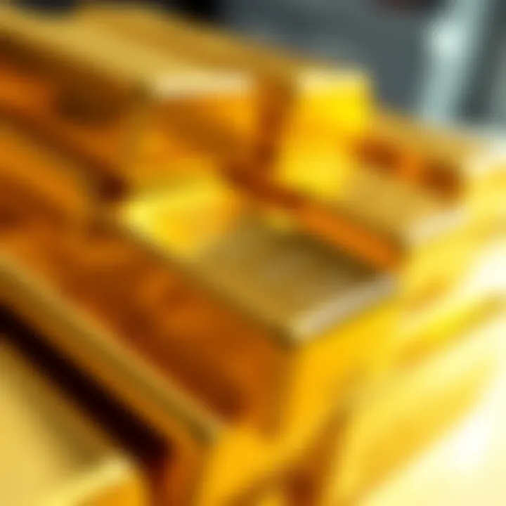 Close-up of gold bars stacked together showcasing their weight and purity marks