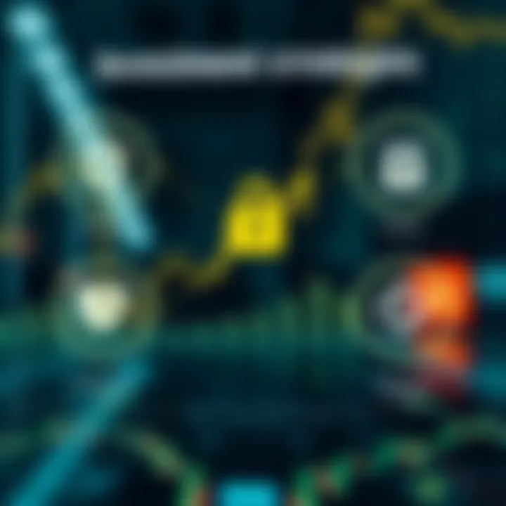 Graphical representation of investment growth strategies and secure transaction icons