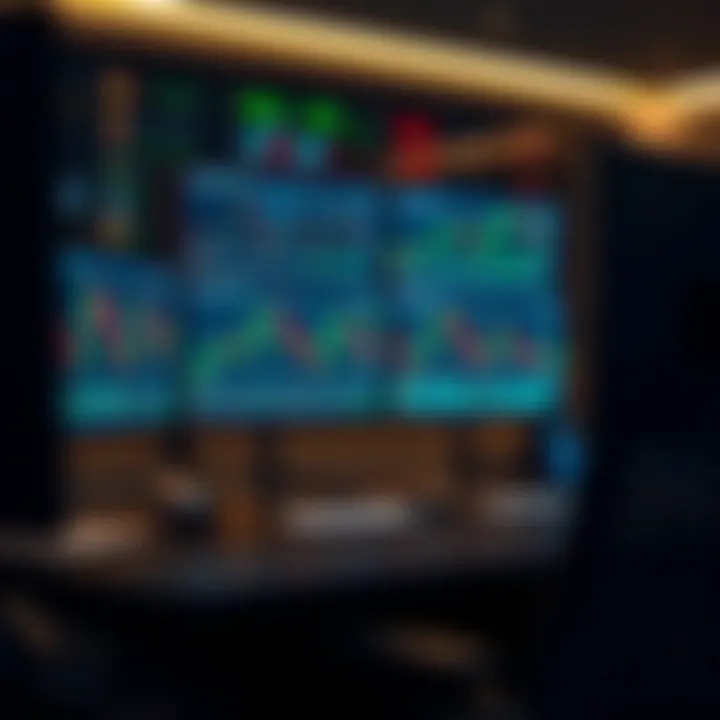 Multiple computer monitors displaying trading charts and graphs on a desk setup