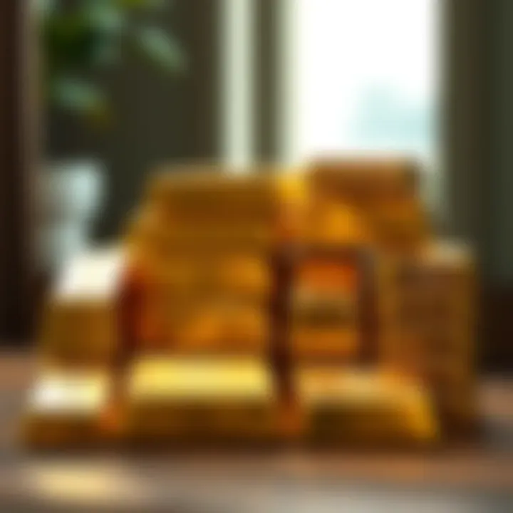 Collection of gold bars stacked neatly, illustrating the typical size and shape used in global markets