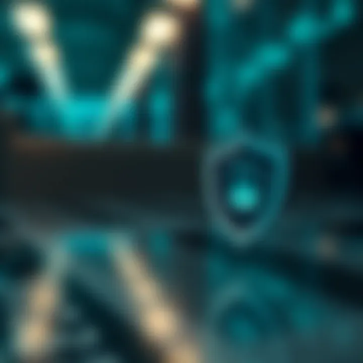 Regulatory compliance checklist with digital lock and shield symbols