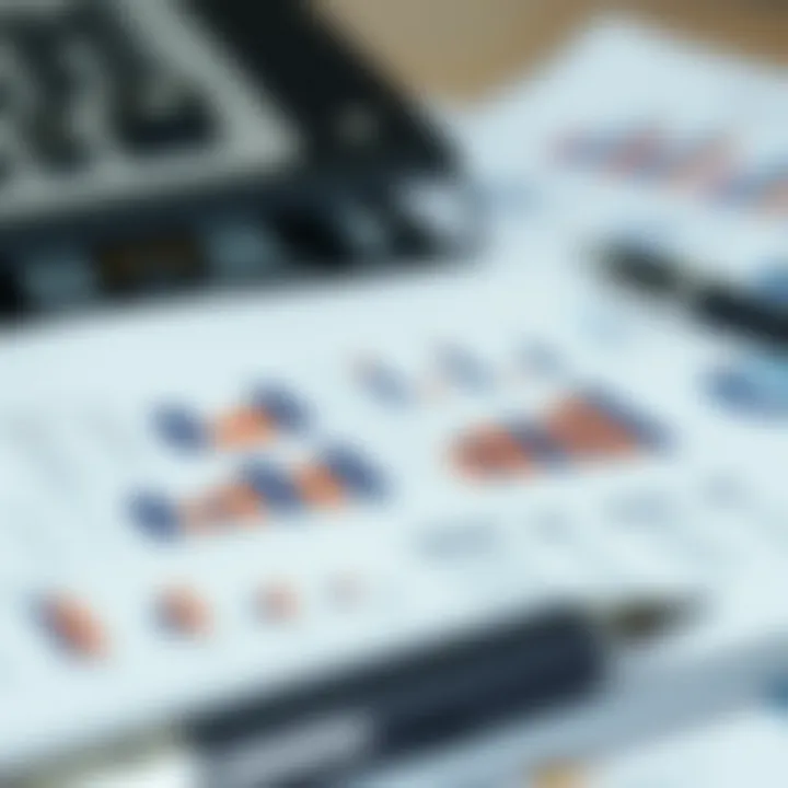 Illustration showing financial profit and loss statement with charts and graphs