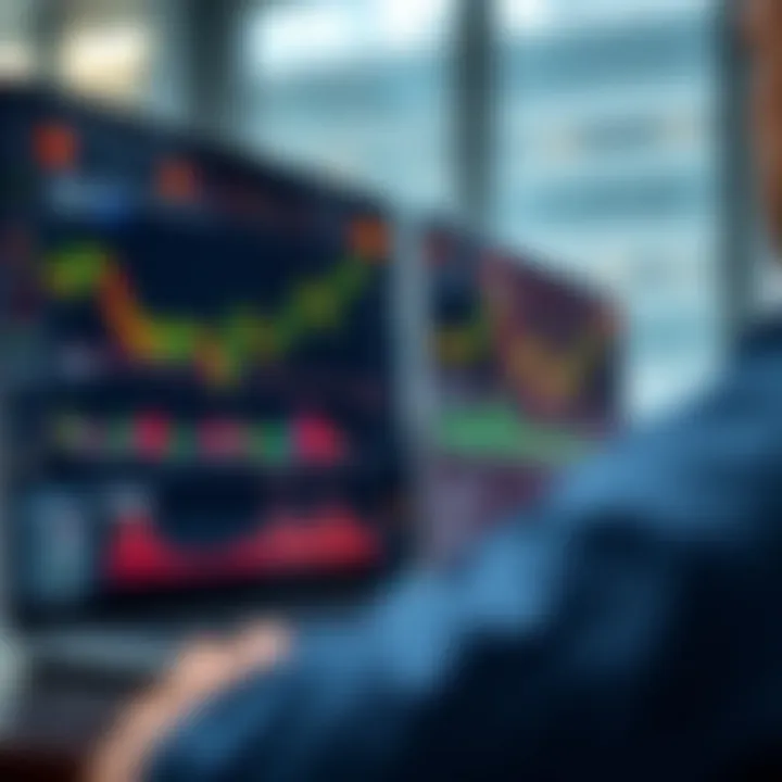 Illustration showing an online trading platform with graphs and trading options on the screen