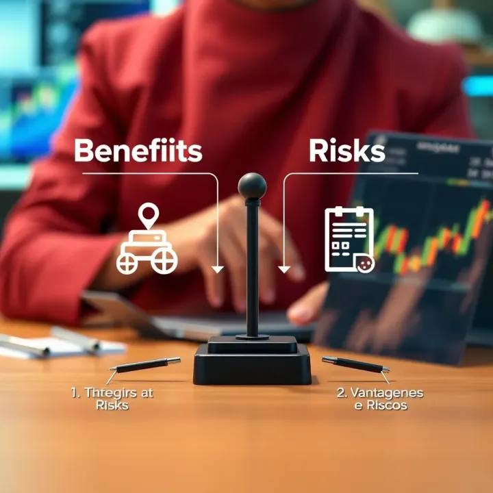 Graphic illustrating the balance of benefits and risks when using Deriv trading bots