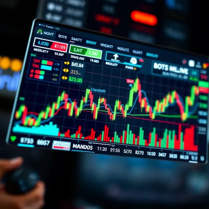 Digital interface showing trading algorithms and cryptocurrency graphs