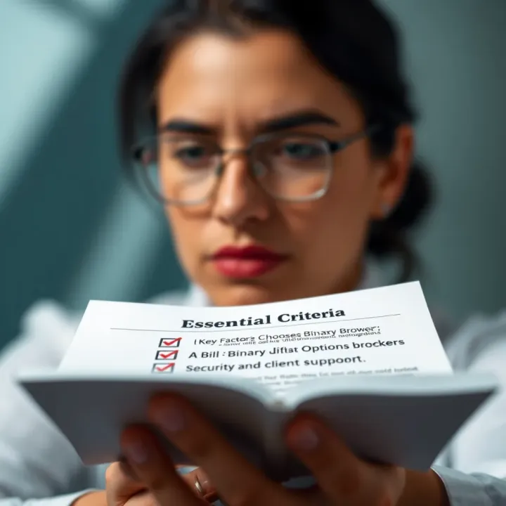 Checklist highlighting key factors for selecting a binary options broker such as security and client support