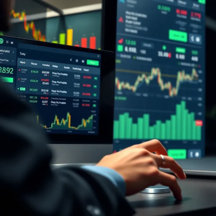 User navigating an online brokerage platform displaying investment options and market data