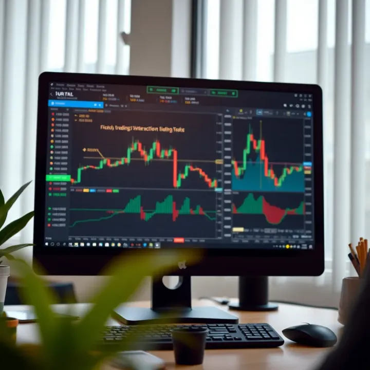 Computer screen displaying trading platform with graphs and tools