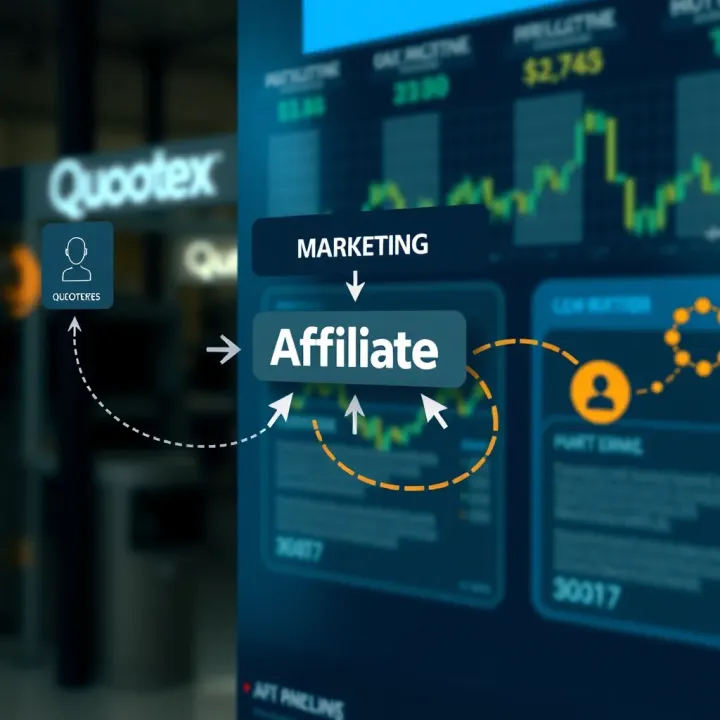 Illustration showing the affiliate marketing flow for Quotex platform with arrows connecting users and earnings