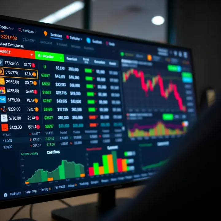 Interface of IQ Option trading platform showing various asset options and real-time charts