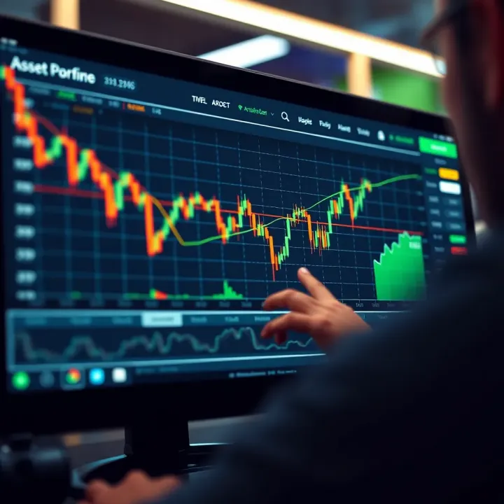 Graph showing trading performance on Quotex platform with various asset options