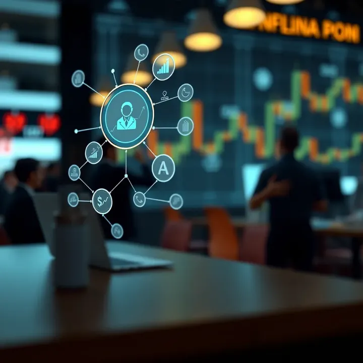 Illustration representing the affiliate partnership concept with digital connections and financial growth symbols