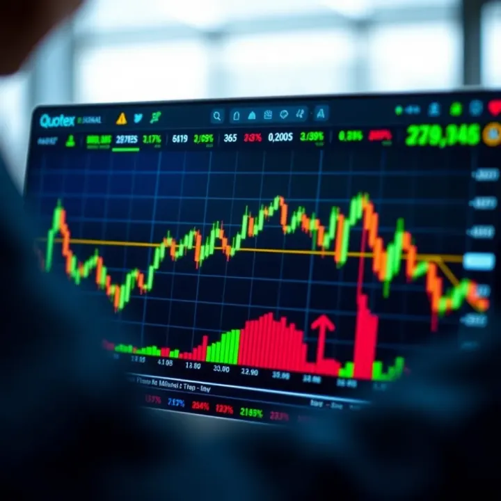 Graph showing market trends and trading signals on a digital screen
