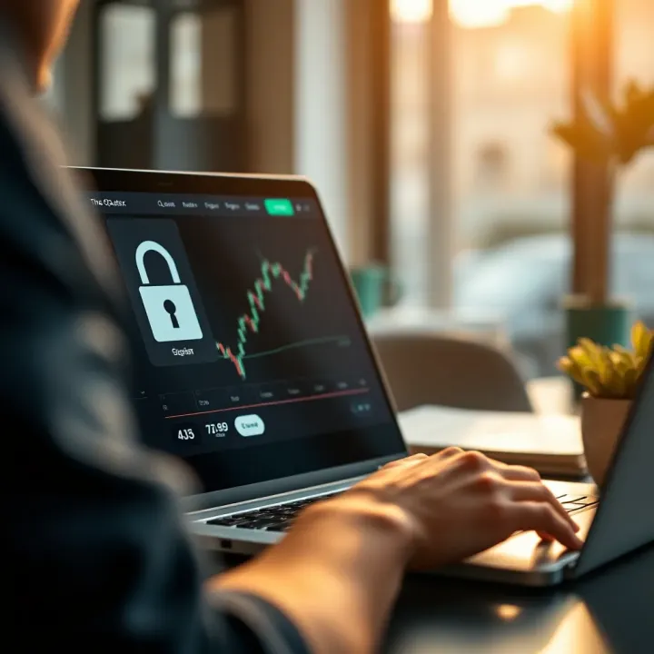 User logging into Quotex platform on laptop with secure interface visible