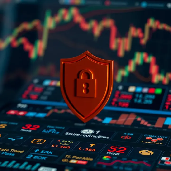 Conceptual illustration of secure trading practices with a shield icon and financial symbols