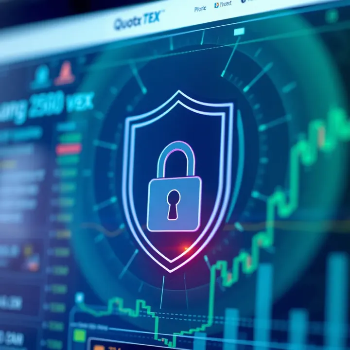 Secure access to Quotex account illustrated by shield symbol and a digital lock
