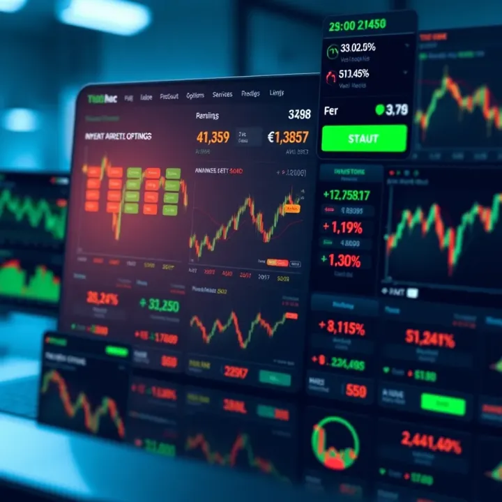Digital interface showing various investment options and financial analytics