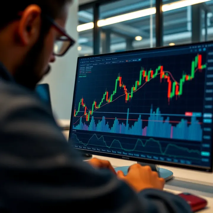 Financial chart showing simulated trading on digital platform