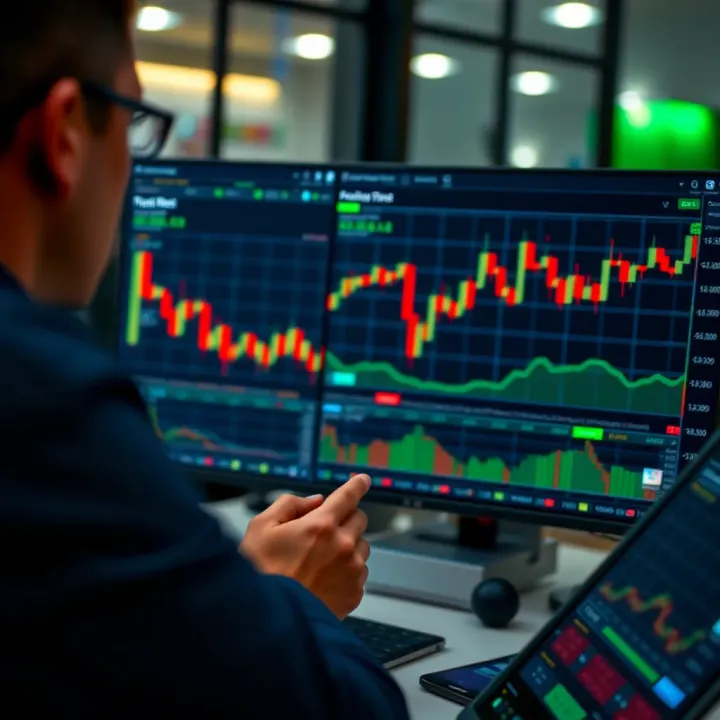 Financial trader analyzing market charts on a demo trading platform