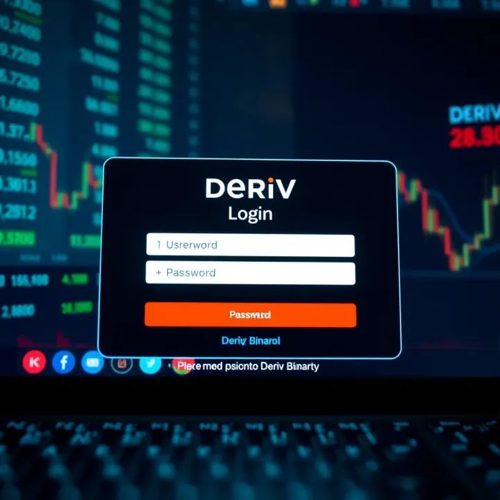 Interface showing the login screen of the Deriv Binary platform with fields for username and password