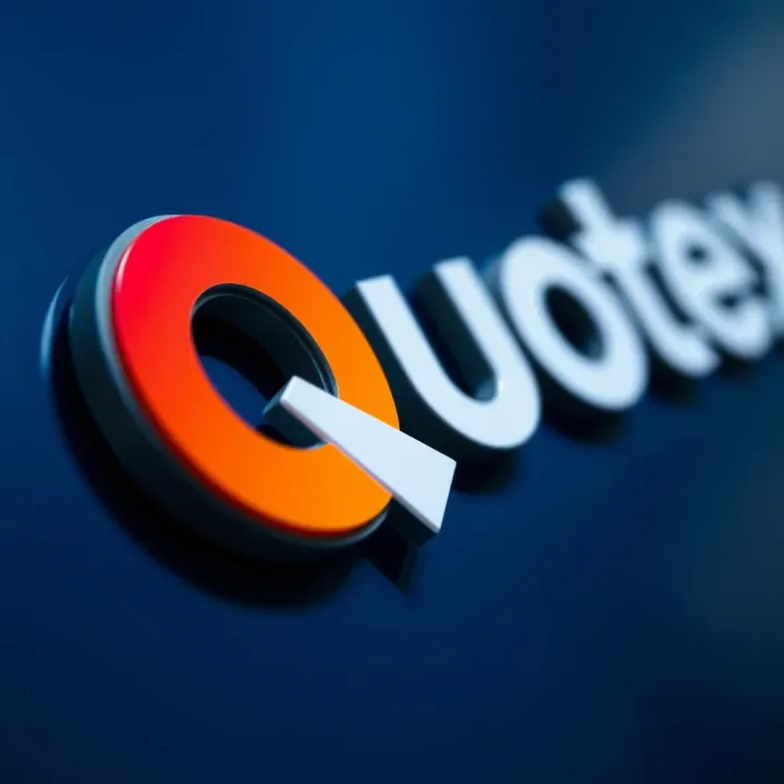 Close-up of Quotex logo showing distinctive color scheme and typography