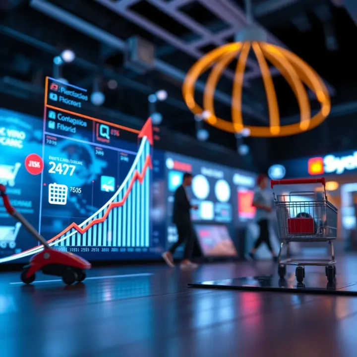 Illustration showing growth trends and challenges in digital commerce environments
