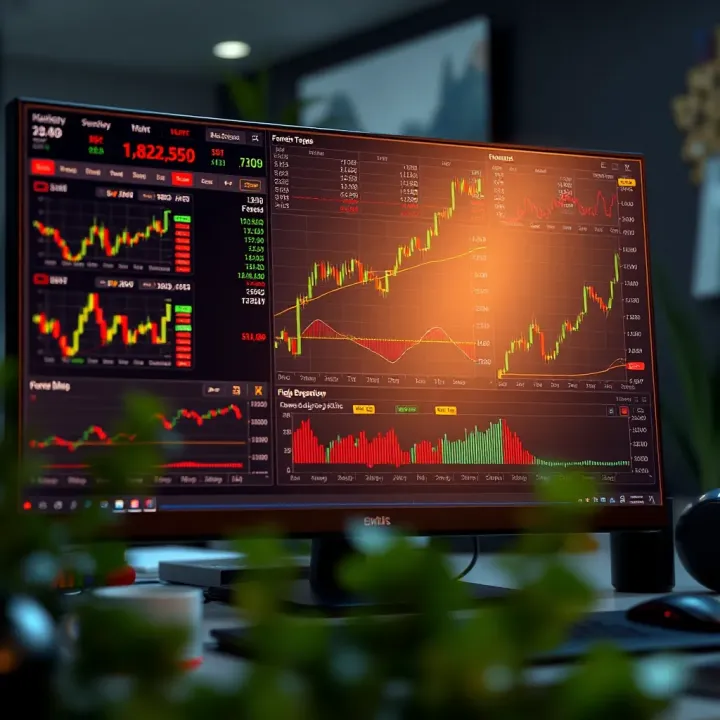 Overview of Popular Forex Trading Platforms for Online Currency Exchange Computer screen displaying various forex trading platforms with real-time data and charts