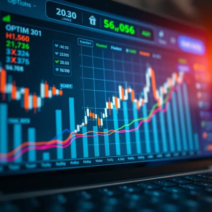 Graph showing online options trading growth in Brazil with charts and digital interface