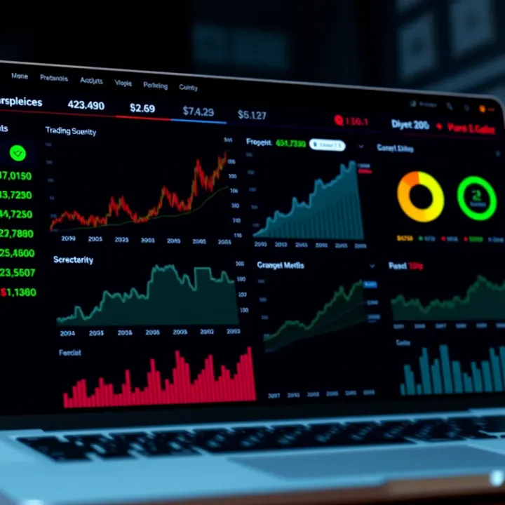 Digital dashboard showing trading metrics and partnership growth indicators