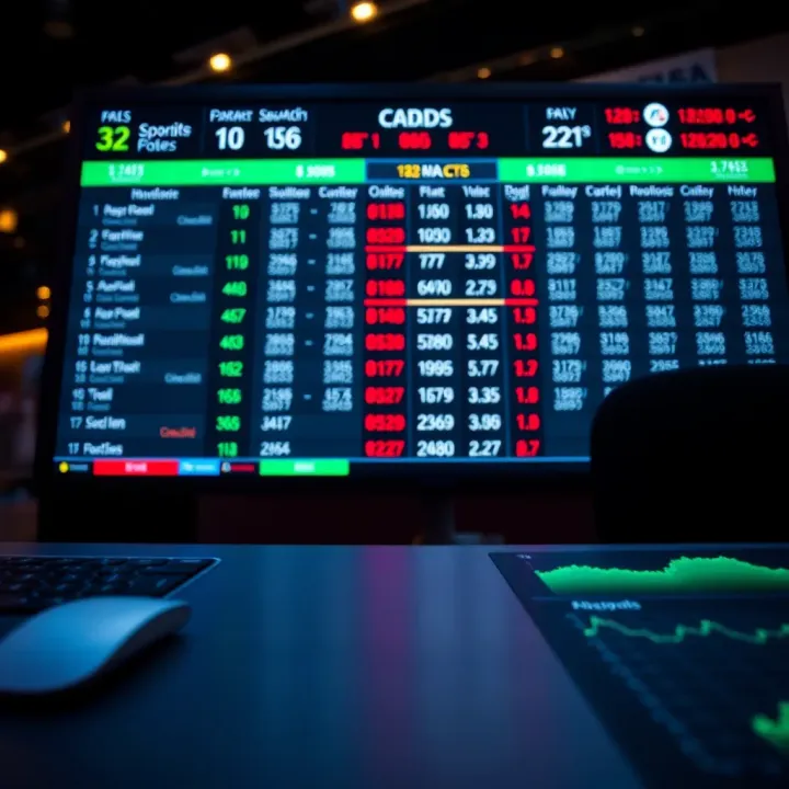 Detailed sports betting odds displayed on a digital interface representing bookie operations