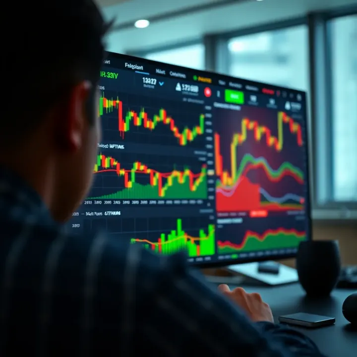 Interface of iOption platform showing various binary options trading charts and asset choices