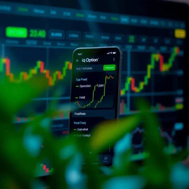 User interface of IQ Option app highlighting main trading features and options