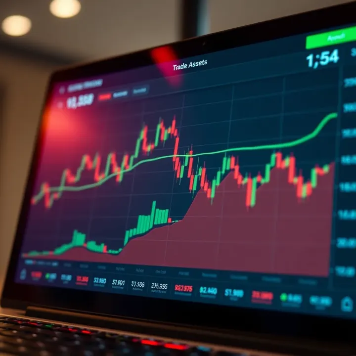 Graph showing various financial assets available for trading on an online platform interface