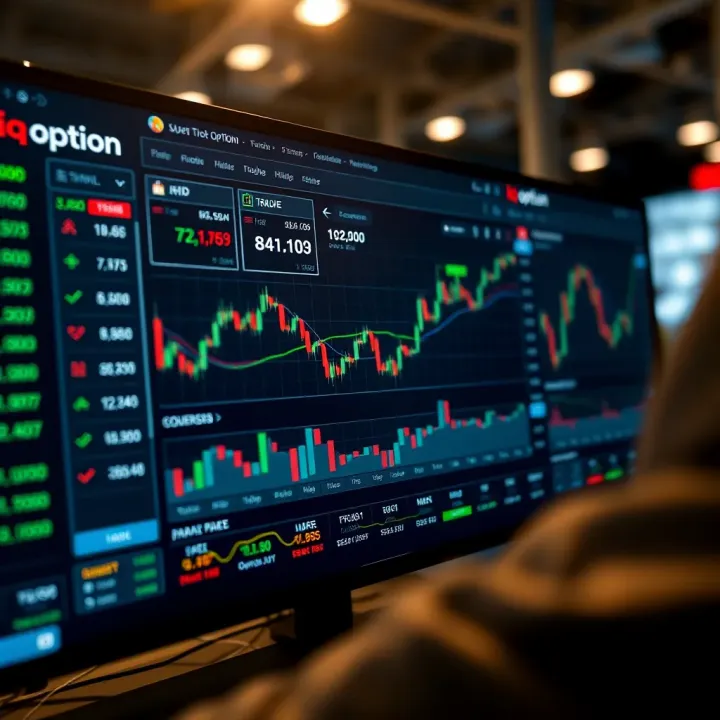 Online Trading Platform Interface of IQ Option Interface displaying various financial charts and trading tools on an online platform