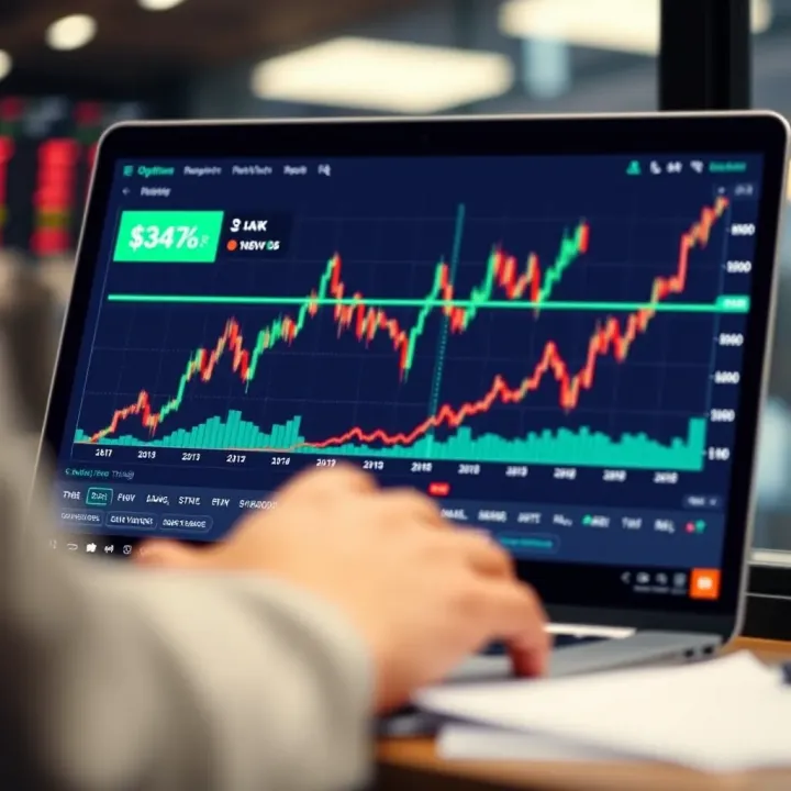 Graph depicting market asset trends and investment performance metrics on a digital trading platform