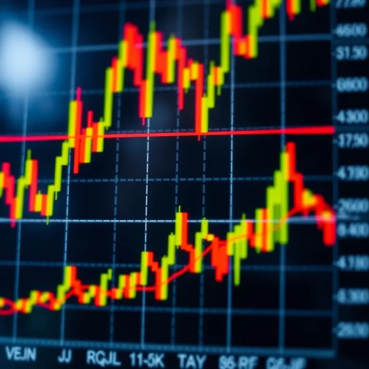 Graph displaying KDJ indicator with lines representing K, D, and J values in a financial chart
