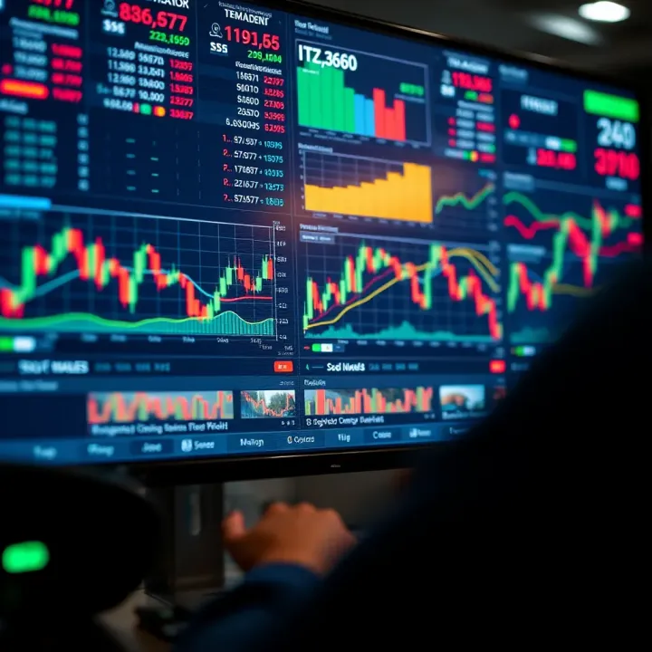 Interface of an online trading platform showing various financial charts and market data