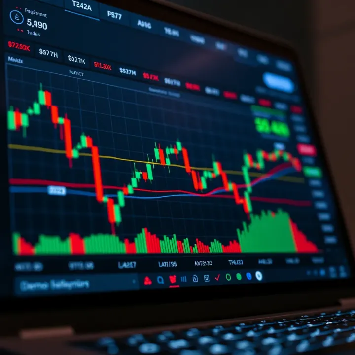 Graph showing online trading platform interface with demo account features