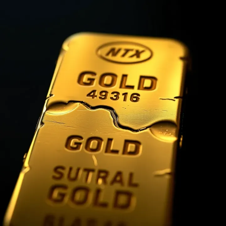 Closeup of a heavy gold bar with official markings and inscriptions on its surface