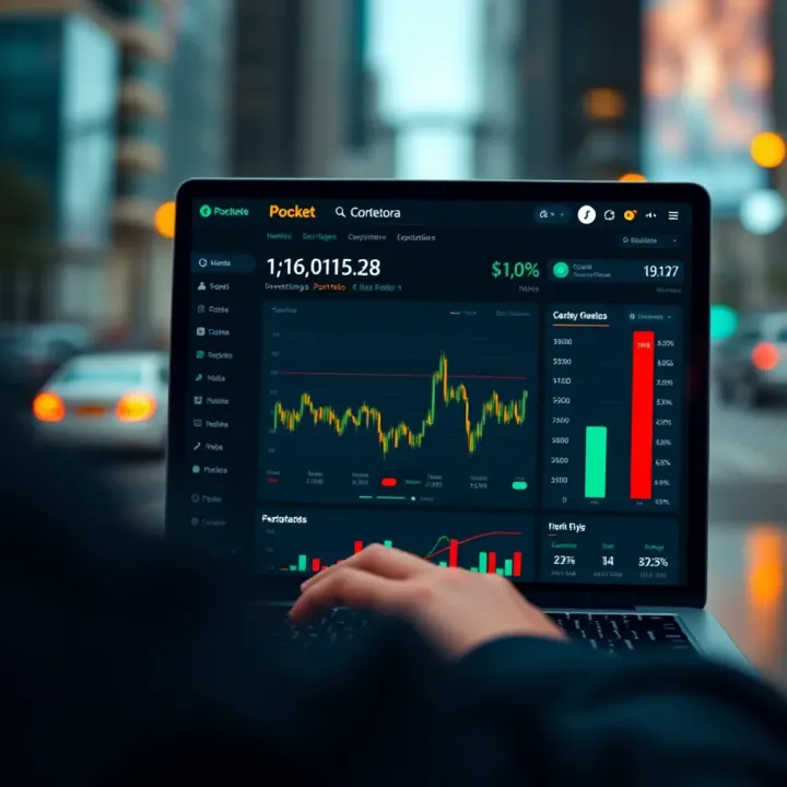 Interface of Pocket Corretora showing investment portfolio and market data